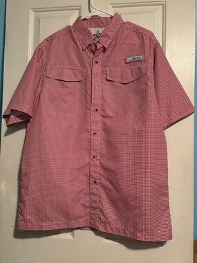 Habit Fourche Mountain Men’s  Short Sleeve Med Red & White Check Button-Up Shirt